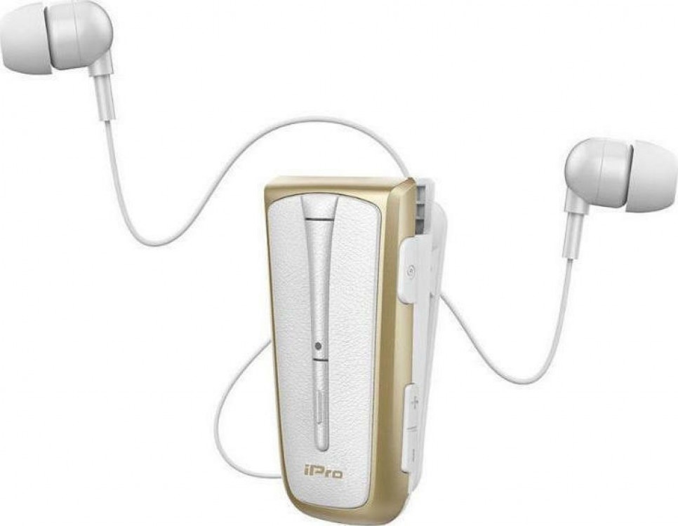Headset Bluetooth iPro RH219s Retractable White-Gold