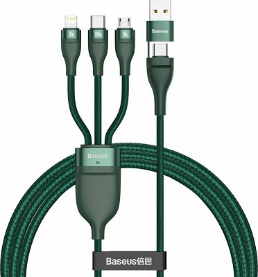 Καλώδιο Σύνδεσης Baseus USB A/C σε Micro USB & USB C & Lightning 100W Πράσινο