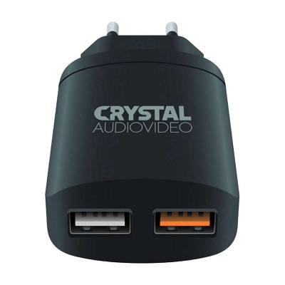 Φορτιστής Ταξιδίου Crystal Audio Fast Charging 2xUSB QP2-3 Black