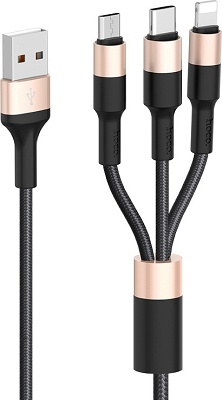 Καλώδιο Σύνδεσης Hoco USB A to Micro USB & USB C & Lightning 2A Χ26 Black-Gold
