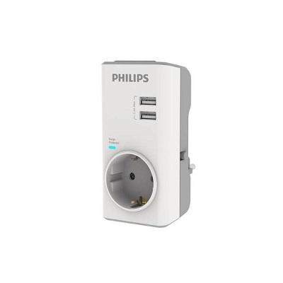 Μονόπριζο ασφαλείας Philips CHP4010W/GRS & 2xUSB PHILIPS
